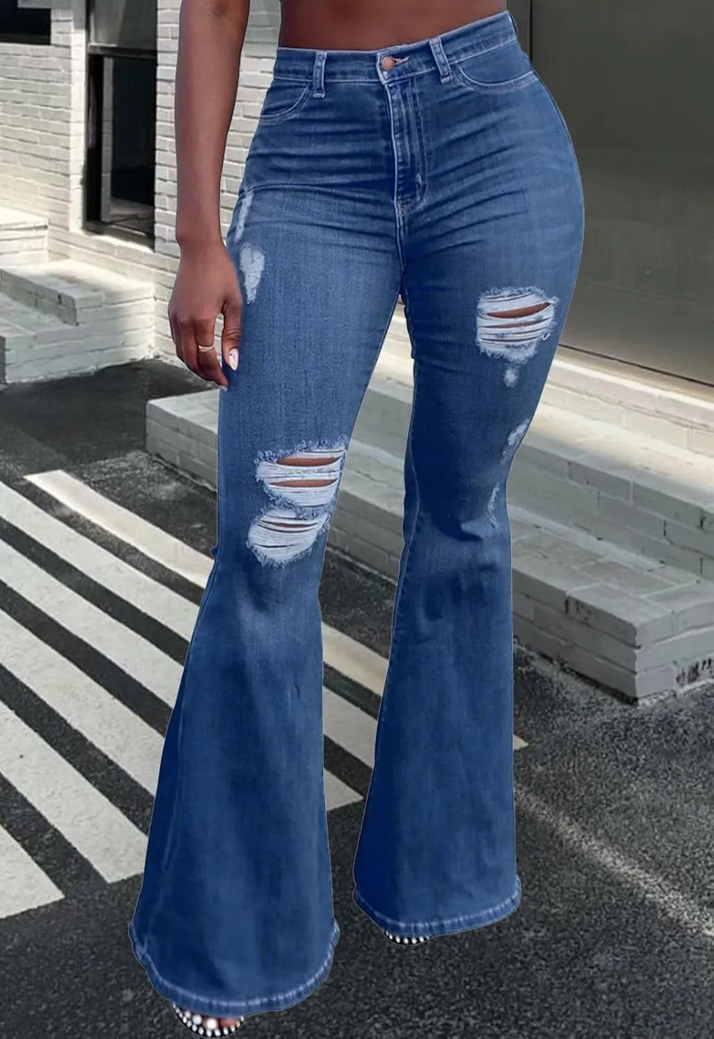 ZERMOM Women's Flare Jeans Mid Rise Bell Bottom Denim Pants