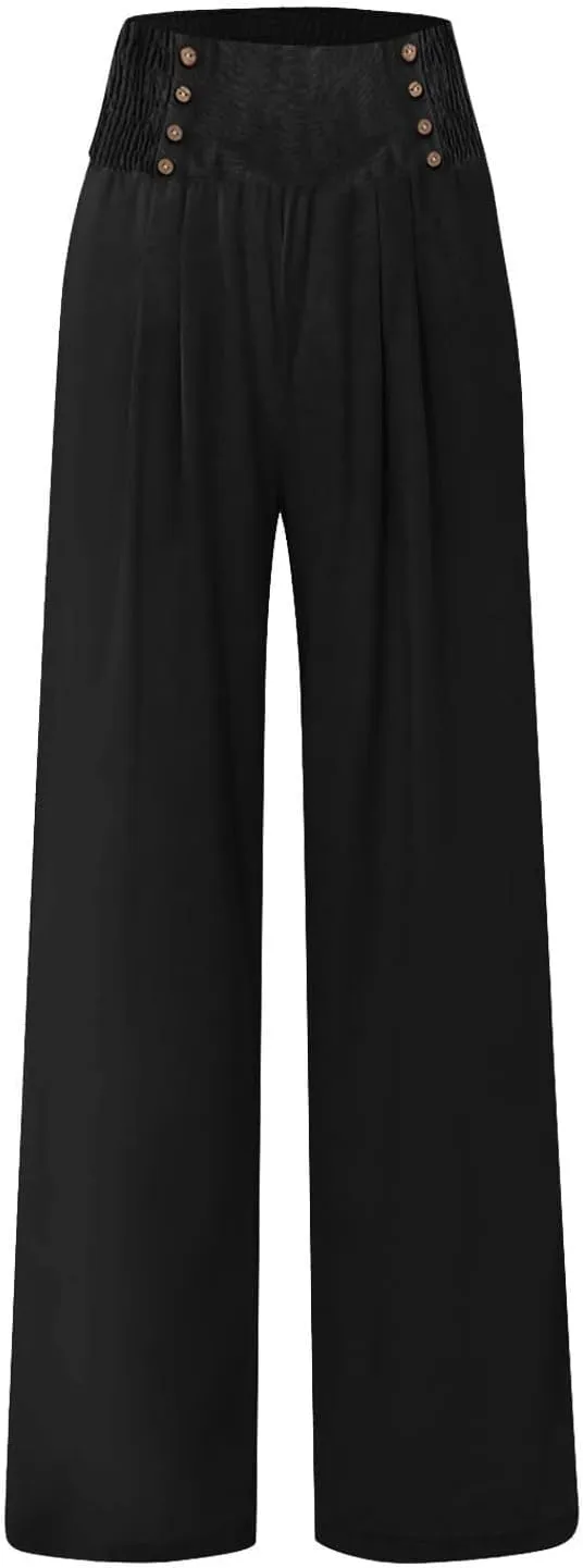 ZYXTIM Boho Pants for Women 2024 Plus Size Summer Wide Leg Smocked High Waisted Long Lounge Trousers Linen Palazzo Pants