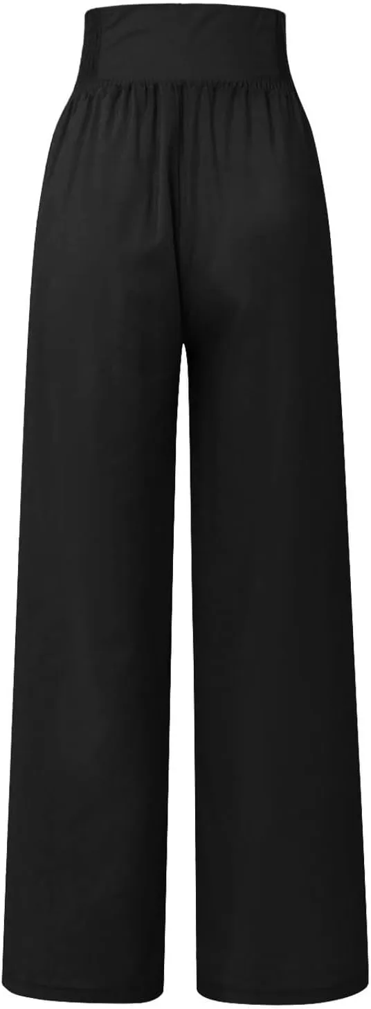 ZYXTIM Boho Pants for Women 2024 Plus Size Summer Wide Leg Smocked High Waisted Long Lounge Trousers Linen Palazzo Pants